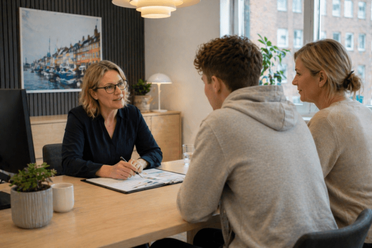 Persönliche Versicherungsberatung in Dänemark für Studierende und Eltern im Büro